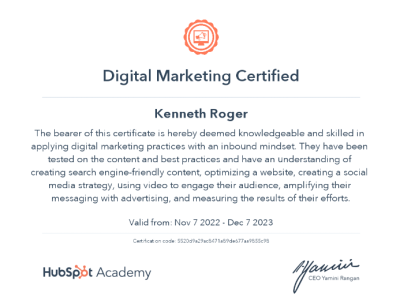 HubSpot Digital Marketing Certificate